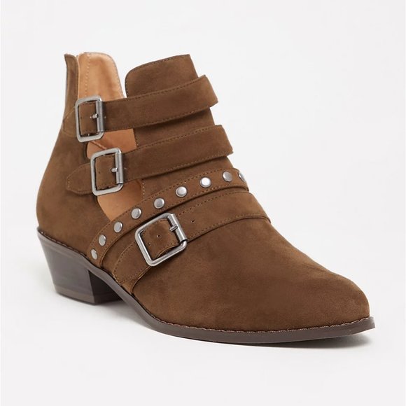 torrid Shoes - Torrid Olive Brown Studded Cutout Bootie (WW)